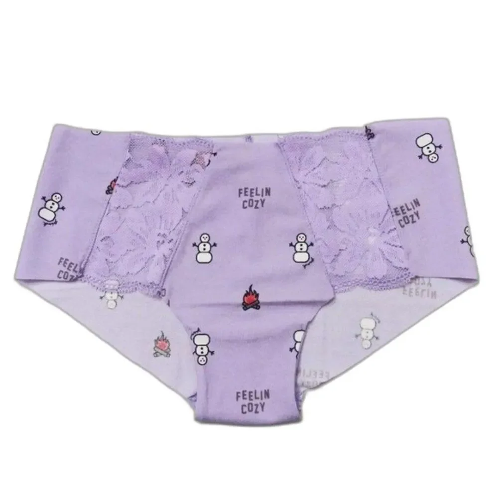 PINK‎ Victorias Secret Hipster Boyshorts Underwear Lace Snowman Fire Cute Purple